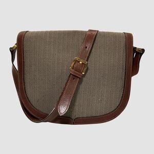 Mark Cross Vintage Herringbone Canvas Leather Crossbody Shoulder Bag Italy